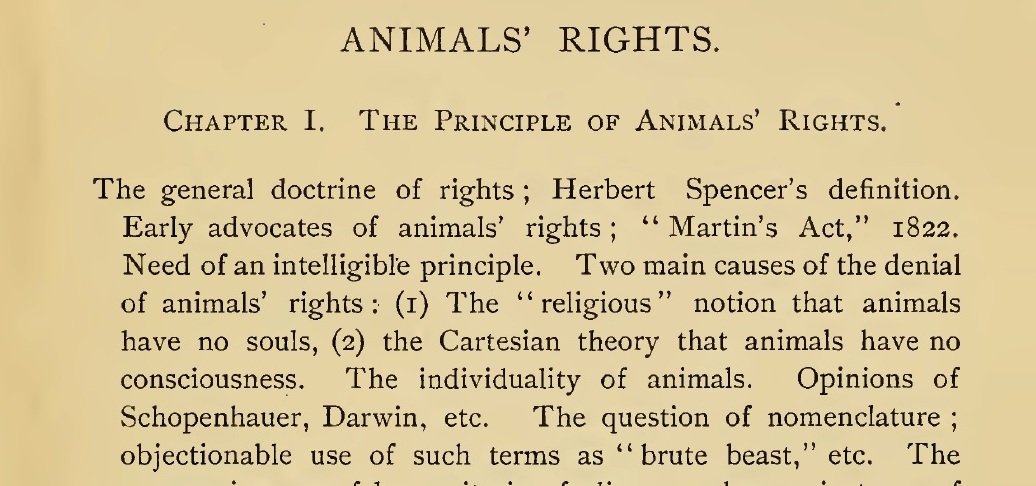 Animals Rights Considered in Relation to Social Progress, by Henry S. Salt, 1894