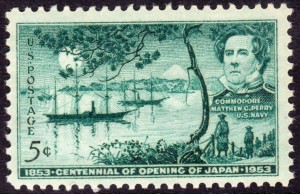 Stamp commemorating Perry's imperialistic mission to Japan, 1853.